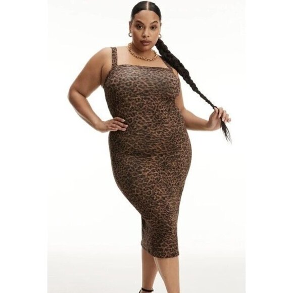 New Good American 90s Tank Dress Womens 5 2X Animal Print Leopard Dress - Picture 1 of 7